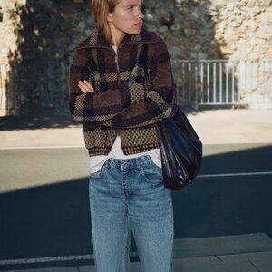 Zara Checkered Knit Bomber